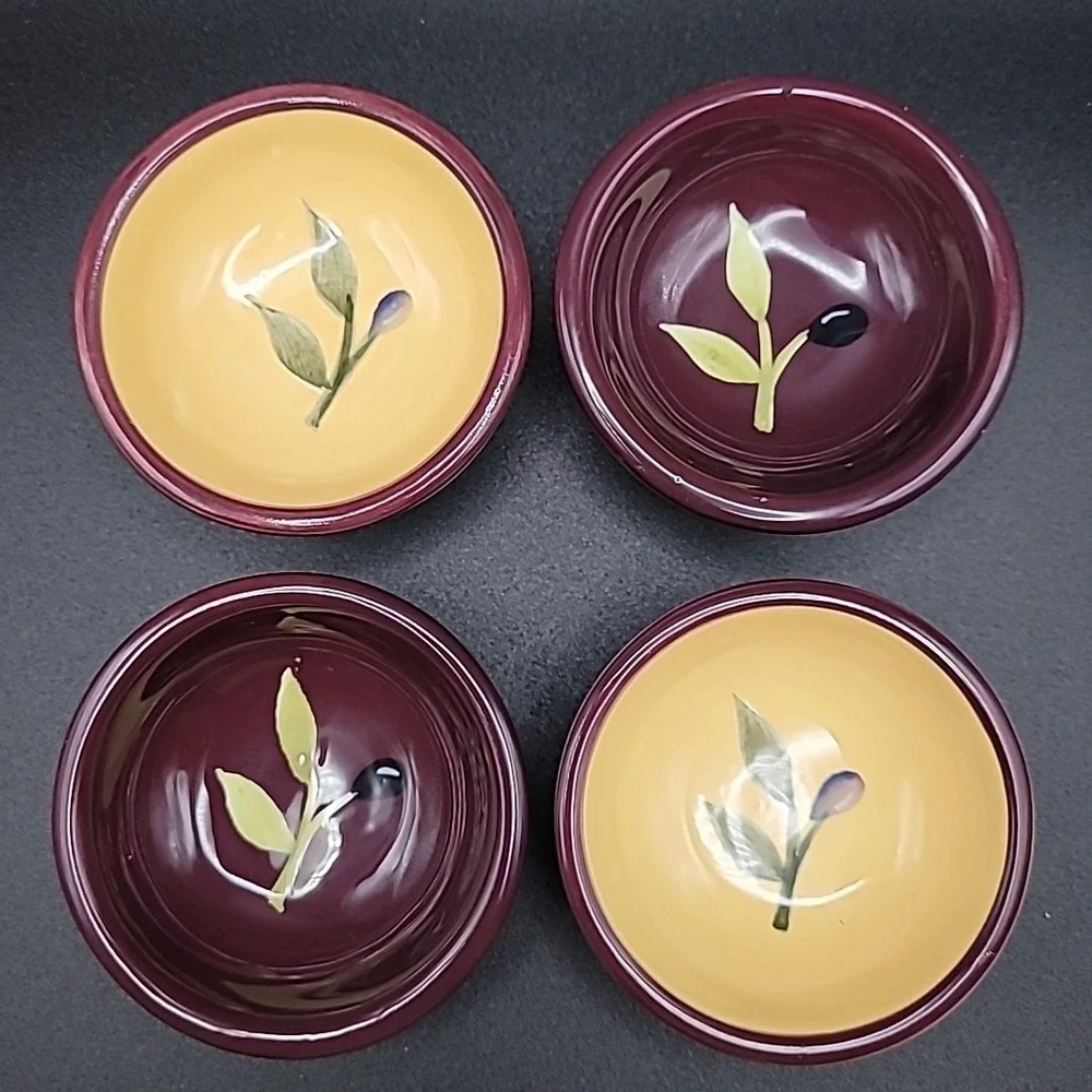 Crate & Barrel Mini Dipping Bowls Set of 4 Plum Yellow Olive Oil Dips Condiments
